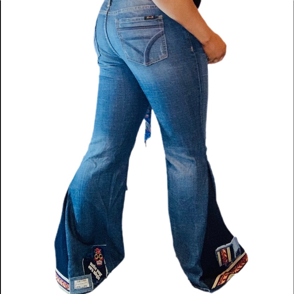 Handmade Boho Flare Jeans Bell Bottom Women’s Jeans Upcycled - Picture 8 of 11